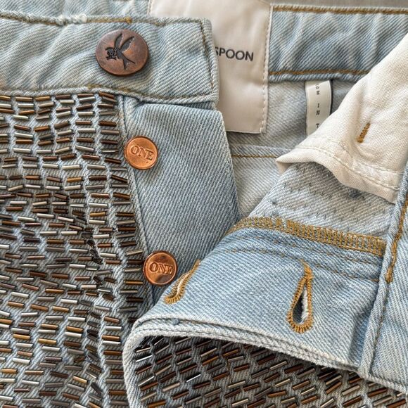 One Teaspoon Le Wolves Mid Waist Mid Length Denim Shorts 28 - Picture 12 of 13